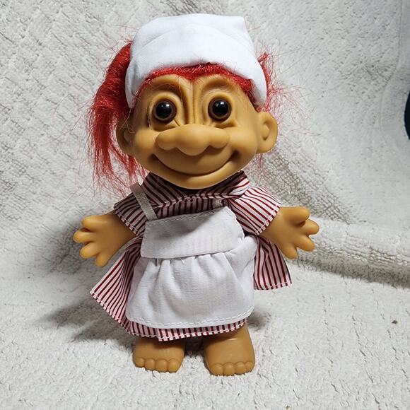 Vintage 90s Troll Doll 4 1/2" Russ Candy Striper Hospital Volunteer Red Hair - Picture 1 of 3